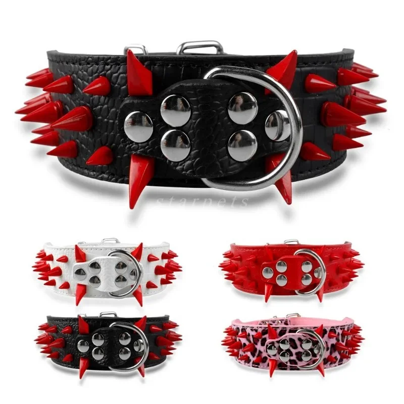 Collar de cuero tachonado ajustable para perros medianos y grandes - imagen 3