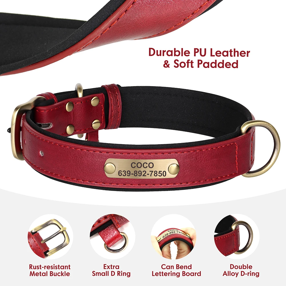 Conjunto de correa de cuero personalizado para perro, Collar acolchado suave con cuerda de plomo para caminar para mascotas, perros pequeños, medianos y grandes, Pug - imagen 3