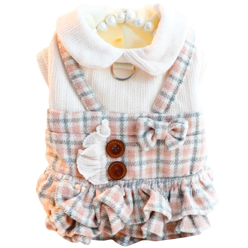 Ropa cálida de invierno para perros pequeños, falda escalonada con volantes a cuadros de princesa, ropa bonita para mascotas para Schnauzer Chihuahua - imagen 5