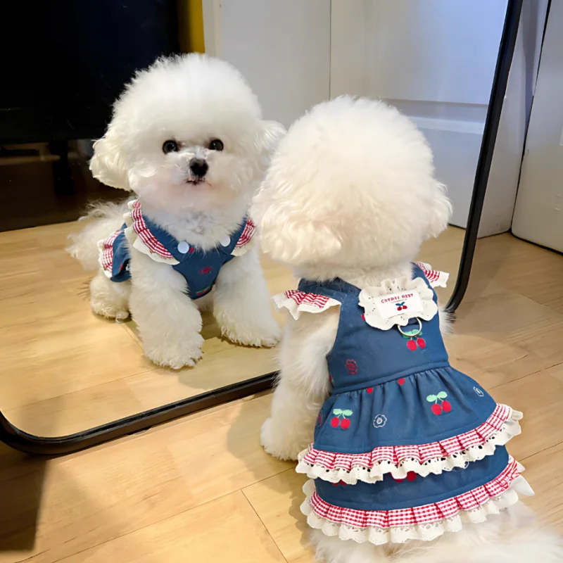 Vestido vaquero con cerezas para perros – Ropa de primavera - imagen 3