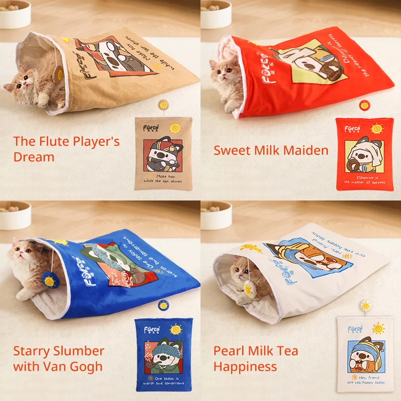 Saco de dormir extra grande para gatos arrugado con juguete colgante: cama interactiva acogedora para gatos de todas las edades, perfecto para jugar - imagen 2