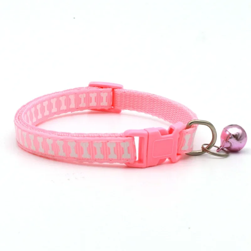 Collar ajustable de hueso para perro, gatito y gato con campana, collares de hebilla de poliéster para perros pequeños, suministros de accesorios para gatitos - imagen 3
