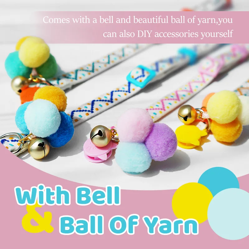 Breakaway-Collar ligero para mascotas, seguridad ajustable, duradero, suave con campana, Bola de felpa para gatitos, gatos, conejos y cachorros - imagen 5