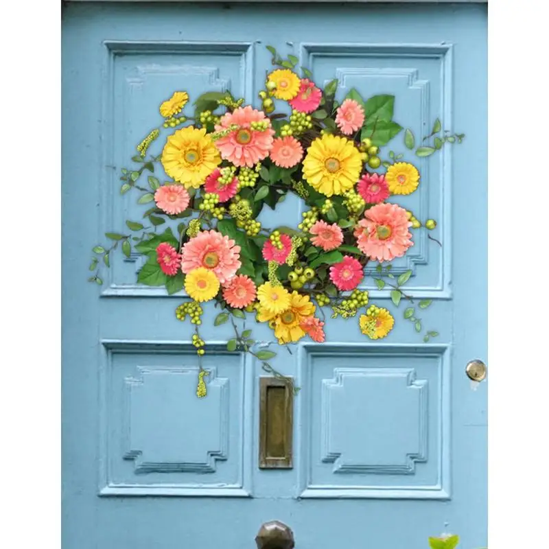 Corona de girasol amarilla para puerta delantera, decoración de primavera para porche, 15 pulgadas - imagen 3