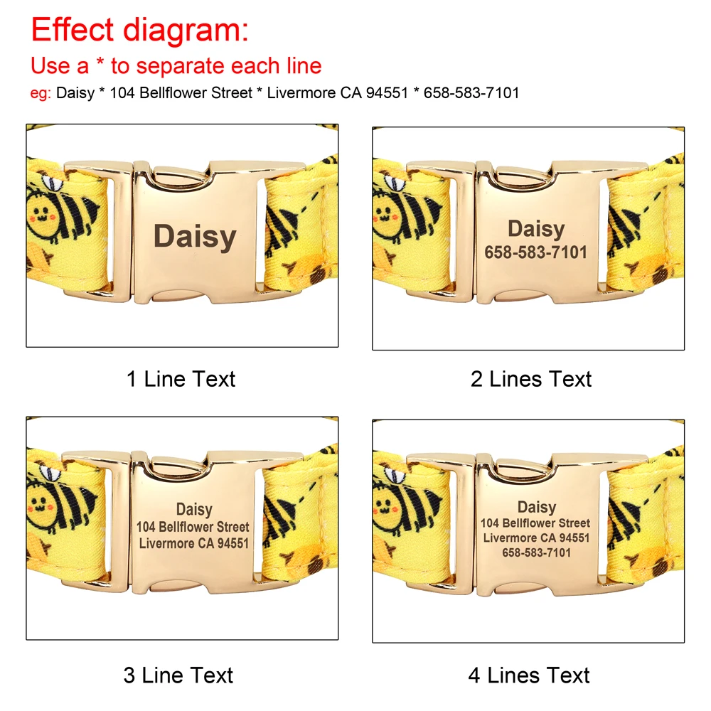 Collar de perro de nailon personalizado, collares para cachorros con estampado de abeja y flores, collares de identificación para mascotas personalizados gratis para perros pequeños y grandes Chihuahua - imagen 3