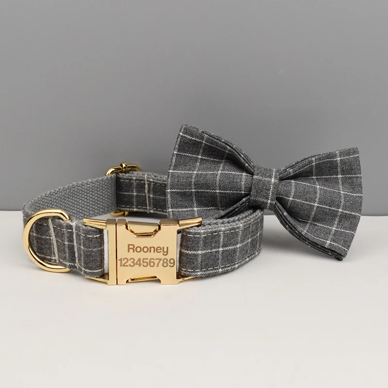 Collar de algodon suave para perro con logo personalizado - gris - imagen 4