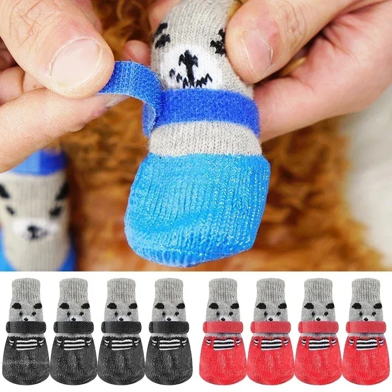 Calcetines para perros, calcetines cálidos de punto para gatos y perros, zapatos impermeables para gatos, cubiertas para pies a prueba de arañazos, pies antiescaldaduras, calcetines para mascotas de peluche