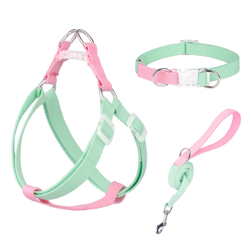 Arnés de nailon ajustable para perros pequeños y grandes, sin tirones de correa conjunto de Collar, chaleco para mascotas, correa de plomo, Bulldog Francés, caminar