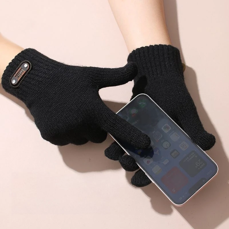 Guantes de ciclismo de punto para hombre de invierno, aptos para pantalla táctil, para el calor en el clima frío con dedos separados - imagen 2