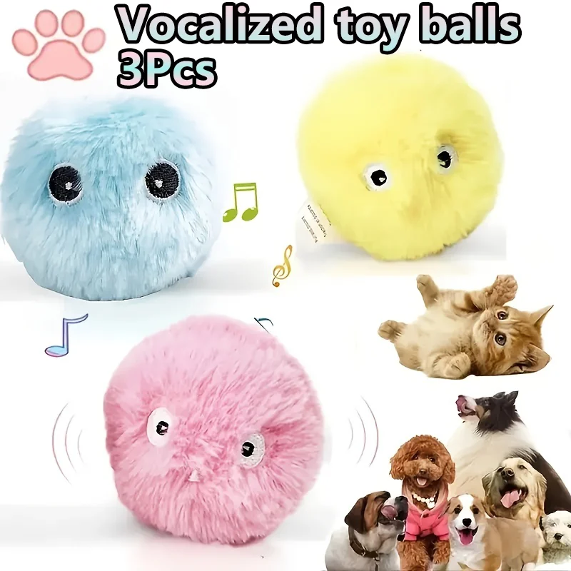 Pelota de juguete interactiva para mascotas, juguete de felpa para jugar y hacer ejercicio, juguete de entrenamiento de sonido chirriante para gatos