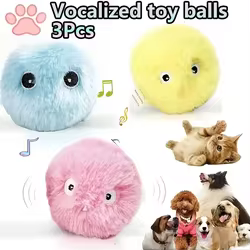 Pelota de juguete interactiva para mascotas, juguete de felpa para jugar y hacer ejercicio, juguete de entrenamiento de sonido chirriante para gatos