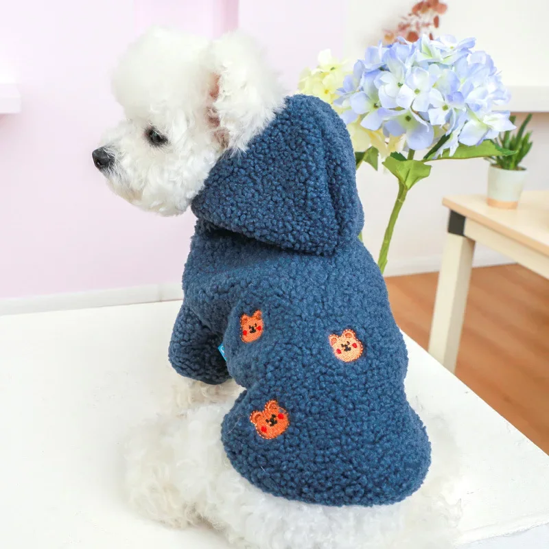 Sudadera con capucha de lana de cordero para mascotas Otoño Invierno calidez Sudadera con capucha de dos patas bordado oso de peluche chaqueta con capucha de lana de cordero - imagen 3