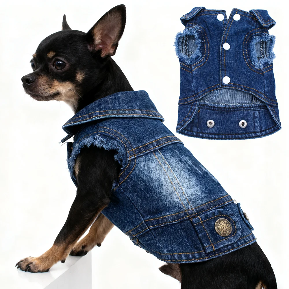 Chaqueta vaquera para perros a la moda de primavera, ropa clásica para cachorros para perros pequeños, pantalones vaqueros para Chihuahua, disfraz personalizado para mascotas, 2023 - imagen 2