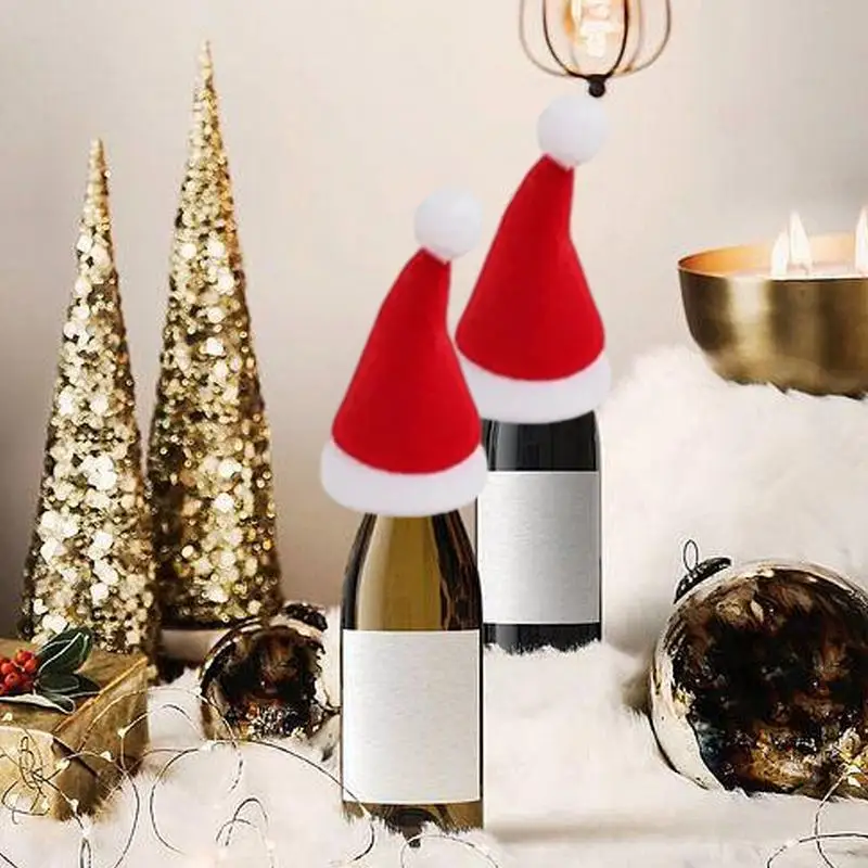 Sombreros de Papá Noel para botella de vino, cubiertas de piruleta, tenedor de Navidad, 10 piezas - imagen 5