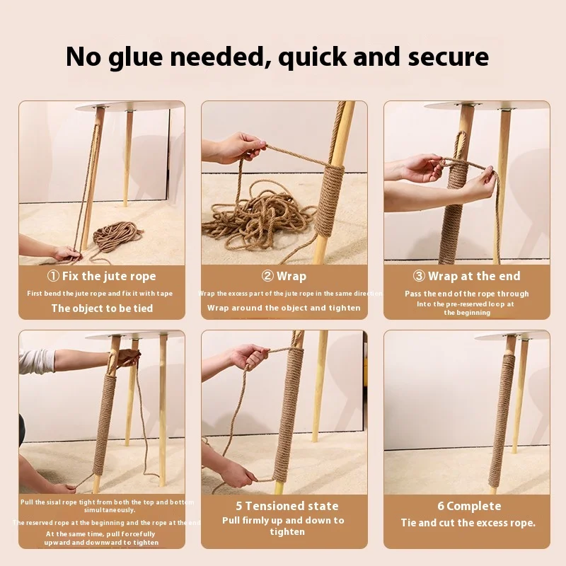 Cuerda de Sisal Natural para árbol de gato DIY, poste rascador, cuerda de repuesto, afilador de garras, Protector de muebles de juguete duradero - imagen 5