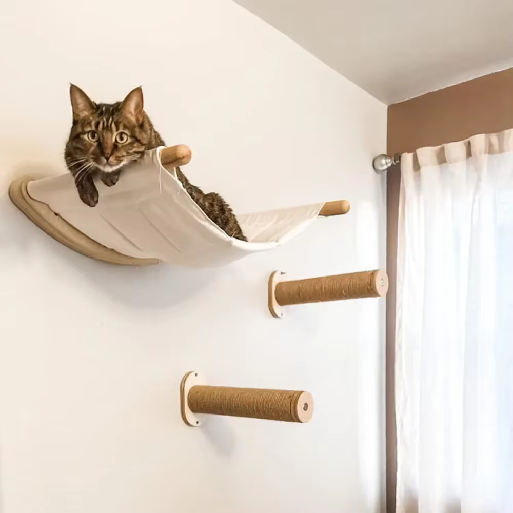 Estructura de pared para gato con rascador y plataformas - imagen 2