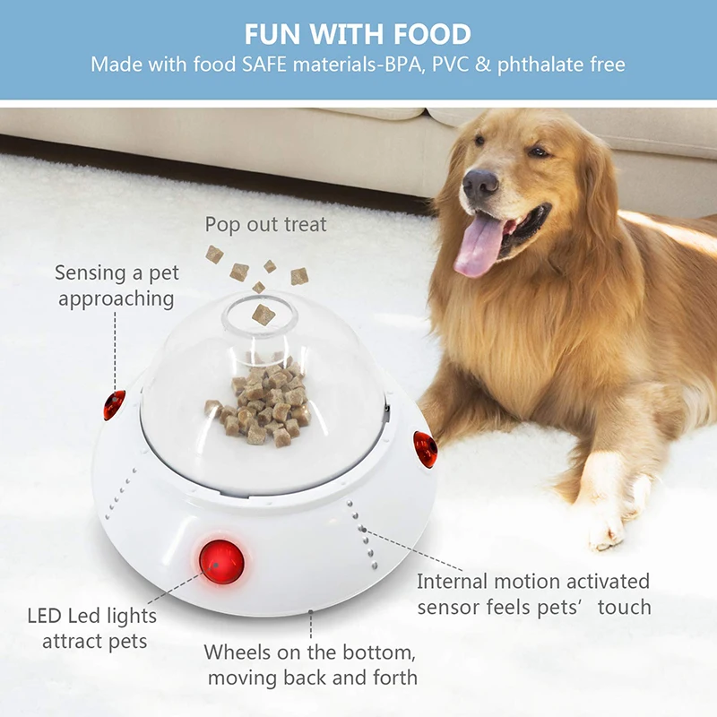 Juguetes interactivos para perros, dispensador inteligente de comida, entrenamiento IQ, puzle con detección de movimiento y apagado automático, fácil de limpiar - imagen 4