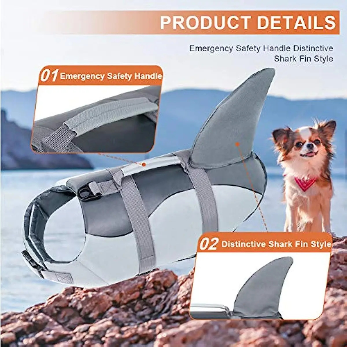 Chaleco salvavidas para perros, ropa de baño de seguridad para mascotas, chaleco salvavidas con mango de rescate para todos los perros, traje de baño de sirena - imagen 3