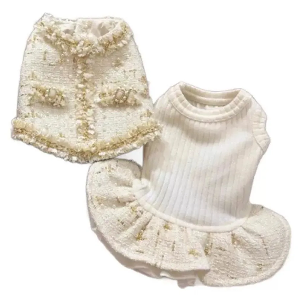 Vestido de abrigo de lana para otoño/invierno para mascotas, vestido de princesa con borde de gato de peluche, vestido inferior para perros pequeños, ropa para cachorros - imagen 4