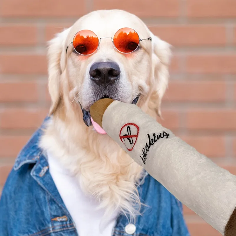 Juguetes Divertidos para mascotas, cigarro de peluche de humo grande, sonido chirriante, cigarrillos falsos, juguetes para masticar, juego interactivo Molar, resistente a las mordeduras - imagen 2