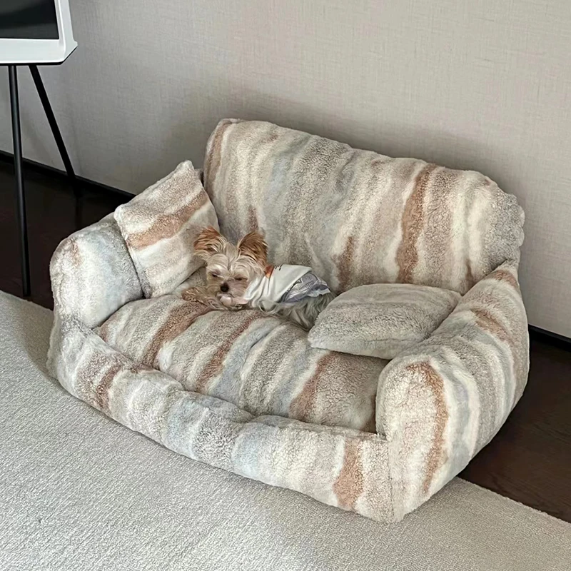 Nido de sofá de lujo para mascotas, productos para perros y gatos, Interior suave y cómodo, cama de rayas para cachorros, suministros para mascotas, Accesorios para el hogar - imagen 2