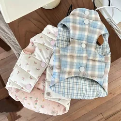 Chaleco floral a cuadros grueso otoño invierno para perros pequeños