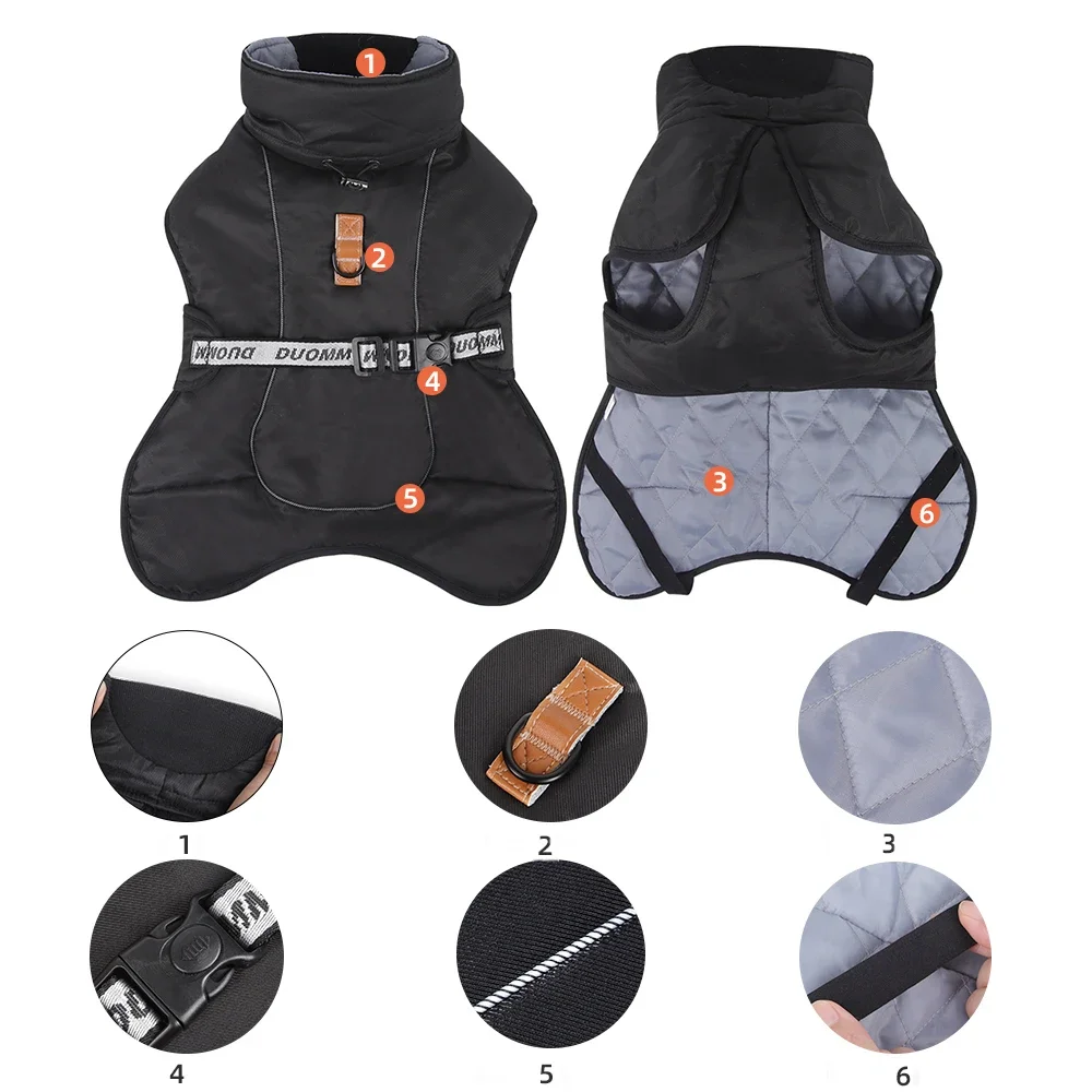 Ropa cálida de invierno para perros medianos y grandes, chaqueta gruesa reflectante a prueba de viento para mascotas, trajes de abrigo de Bulldog Francés Labrador - imagen 3