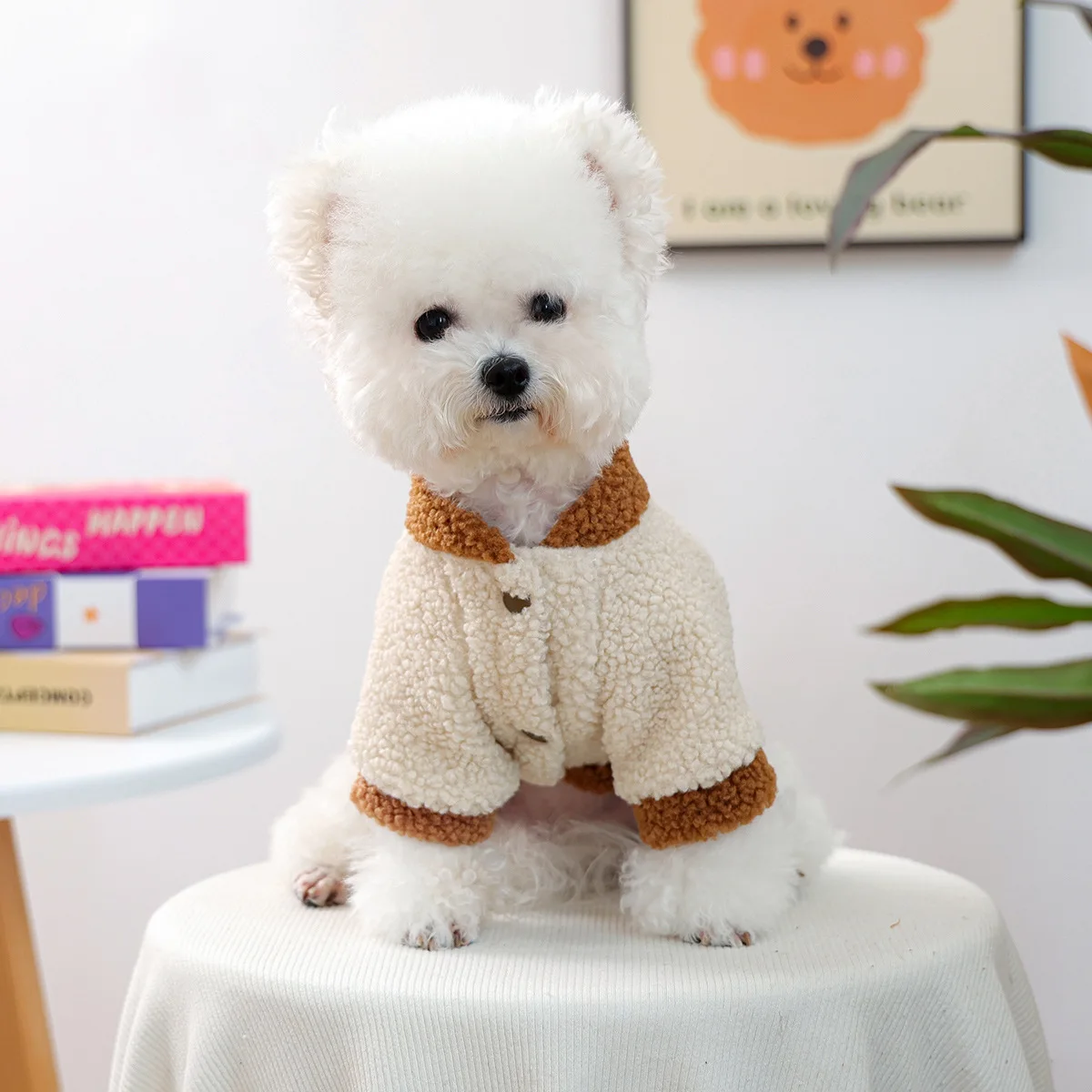 Linda sudadera para perros con estampado de animales, ropa cálida y acogedora para mascotas para perros pequeños y medianos, ropa de peluche para Chihuahua, suministros para mascotas - imagen 4