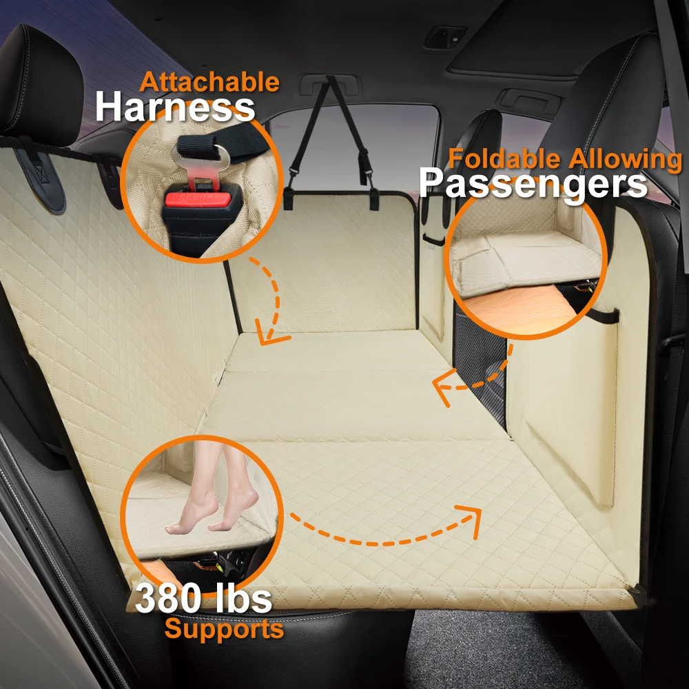 Extensor de asiento trasero de coche para perros, fundas para asiento trasero de mascotas con fondo duro, Protector de seguridad, tapete portador de hamaca, suministros impermeables para perros - imagen 4
