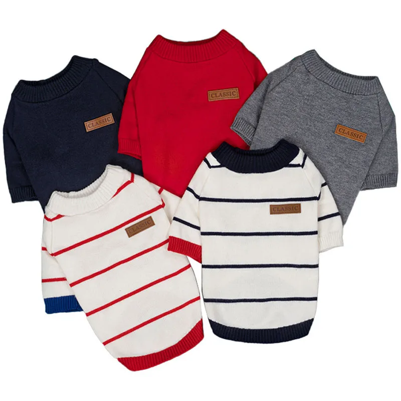 Dog Clothes Winter White Knit Hoodie Clothing Striped Sweater For Small Dogs Chihuahua Dachshund Puppy Knitted Jumper Sweater XS