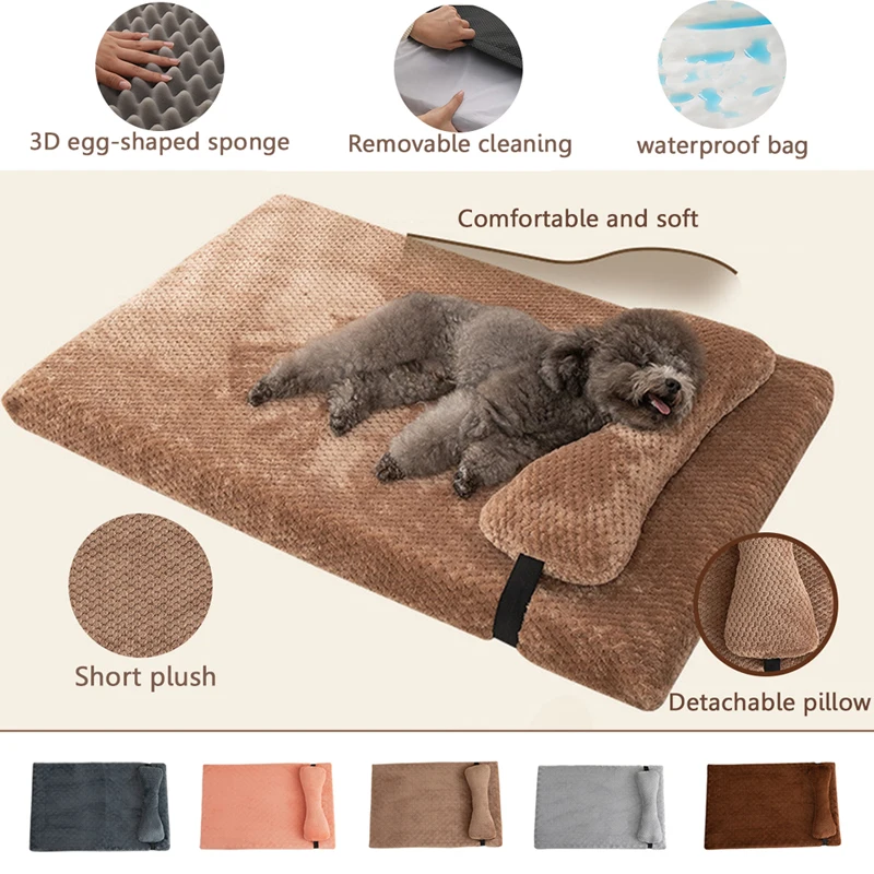 Alfombra mediana de felpa esponjosa para gatos, cojín para perros grandes, funda lavable, extraíble, calmante, cálida cama para gatos pequeños de invierno con almohada