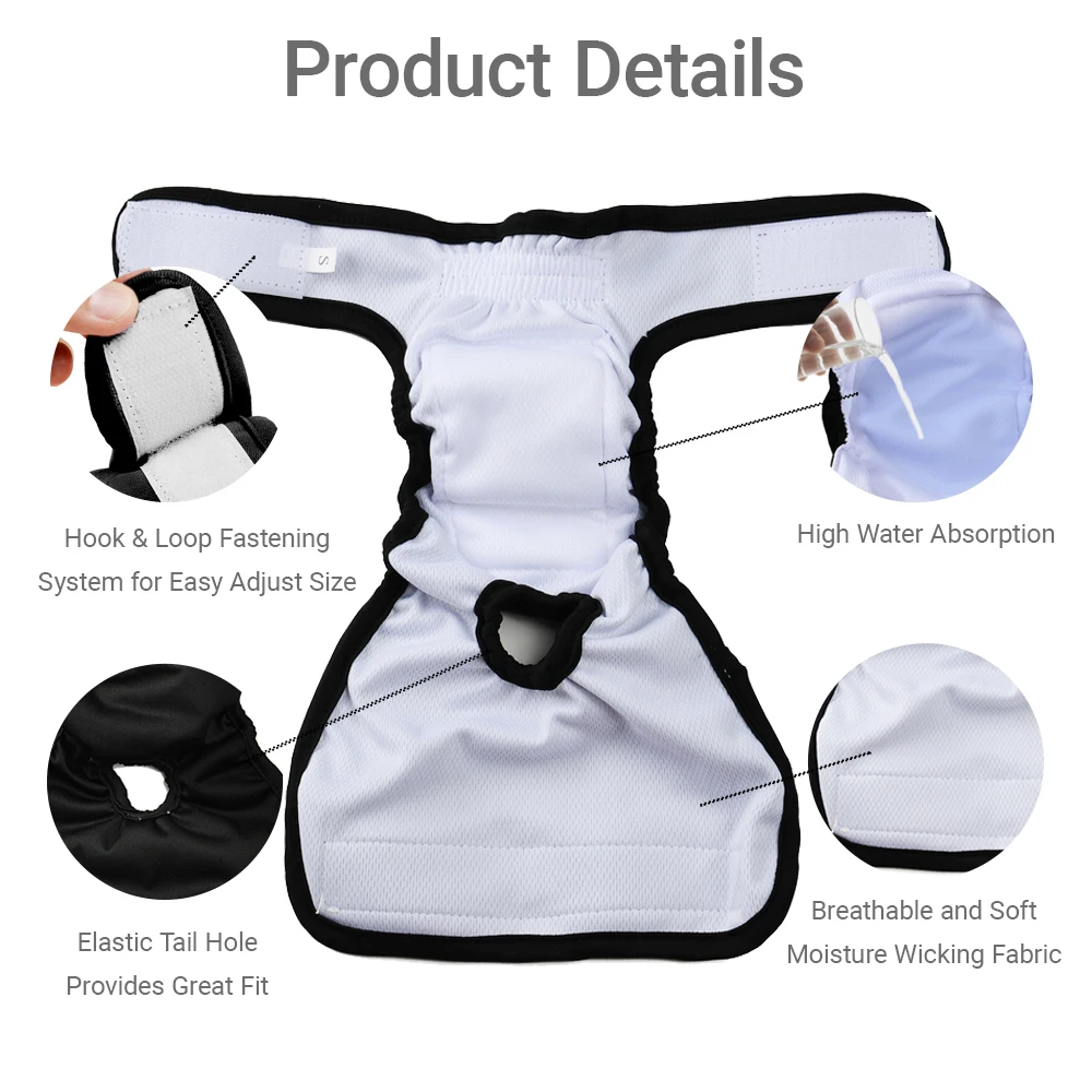 3pcs Female Dog Diapers Washable Reusable Doggie Puppy Nappies Physiological Pants Cute Adjustable Pet Sanitary Panties Short - imagen 4