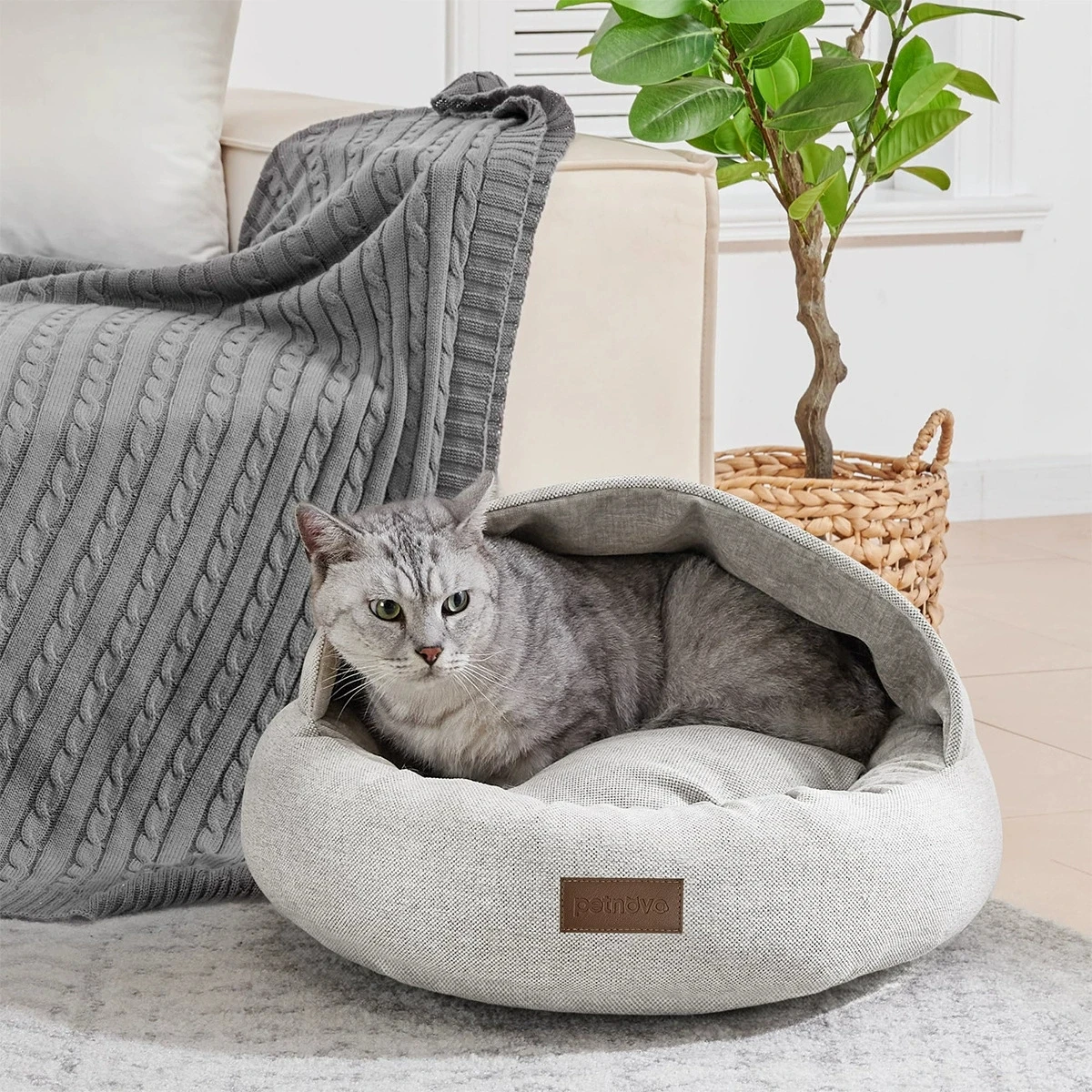 Casa para gatos cálida de invierno, cama para mascotas de tela cerrada, almohadilla desmontable para perros pequeños, gatos, uso interior en las cuatro estaciones