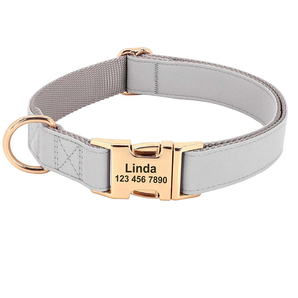 Collar de perro personalizado, collares de cuero para perros, Collar con etiqueta de identificación de mascota personalizado, ajustable para perros pequeños, medianos y grandes, carlino grabado gratis - imagen 4