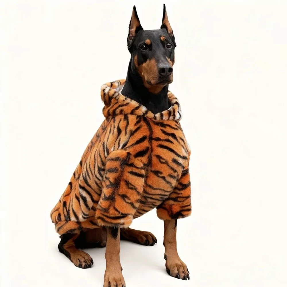 Suéter de piel de tigre para perros grandes, ropa cálida con estampado de leopardo para Doberman Border Collie Media, ropa para perros grandes en invierno - imagen 4