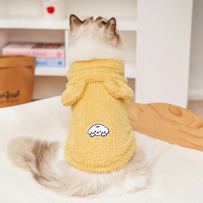 Otoño e Invierno chaqueta con capucha de felpa para mascotas chaleco para gatos mono de oso de peluche ropa para cachorros ropa para perros pequeños - imagen 4