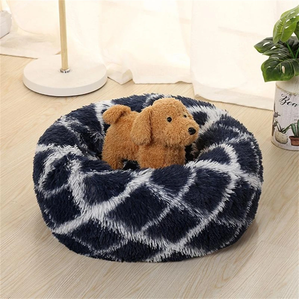 Cama redonda de felpa suave para mascotas, nido de gato para interiores, cama cálida para cachorros y gatitos, almohada extraíble y lavable, perreras para perros pequeños, Invierno - imagen 2