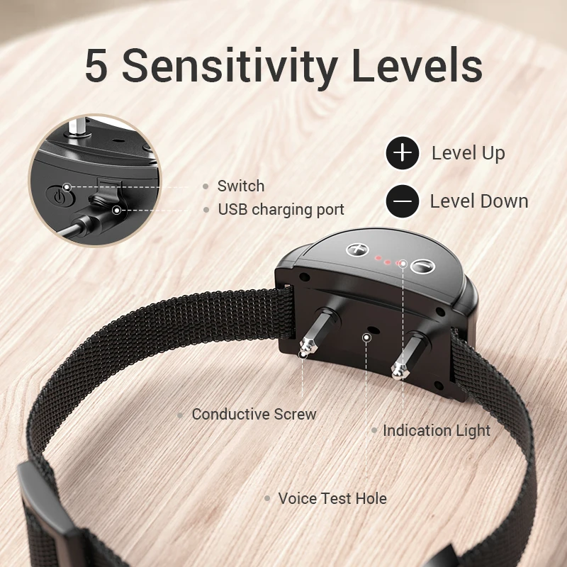 ROJECO-Collar eléctrico antiladridos para perros, collares de Control de ladridos para entrenamiento de perros recargables, tapón automático para ladridos de perros - imagen 3