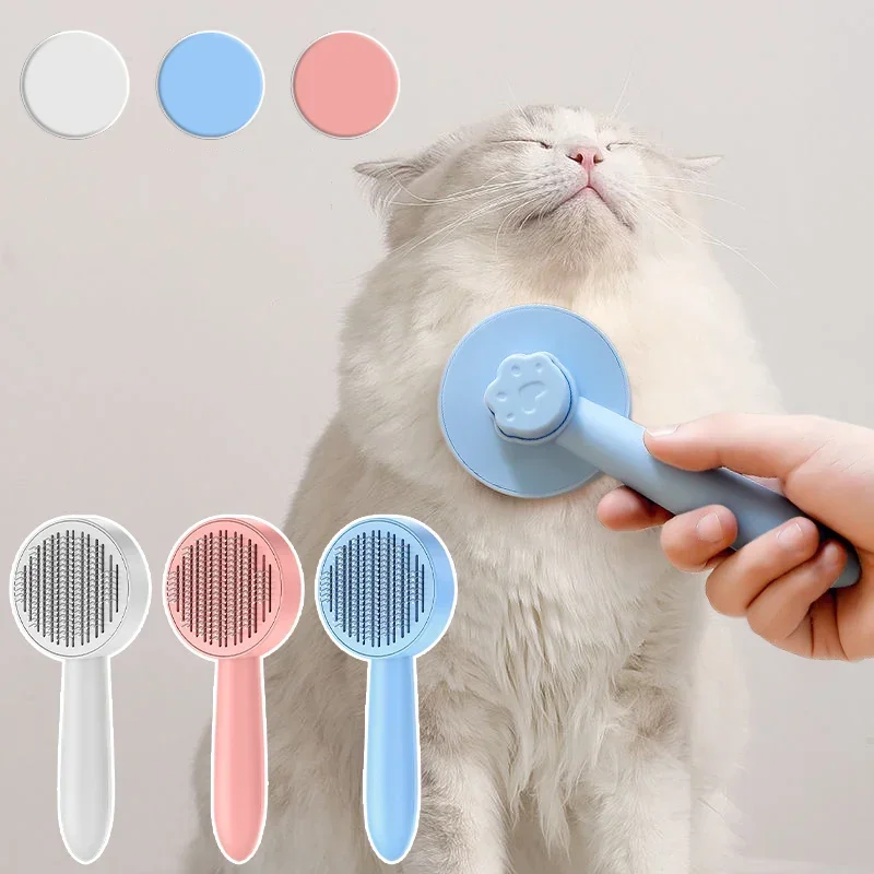 Cepillo para gatos para perder pelo largo y corto, autolimpiante, cepillo rebanador para mascotas, cepillos de masaje para el cuidado de gatos, peine para el cuidado de perros
