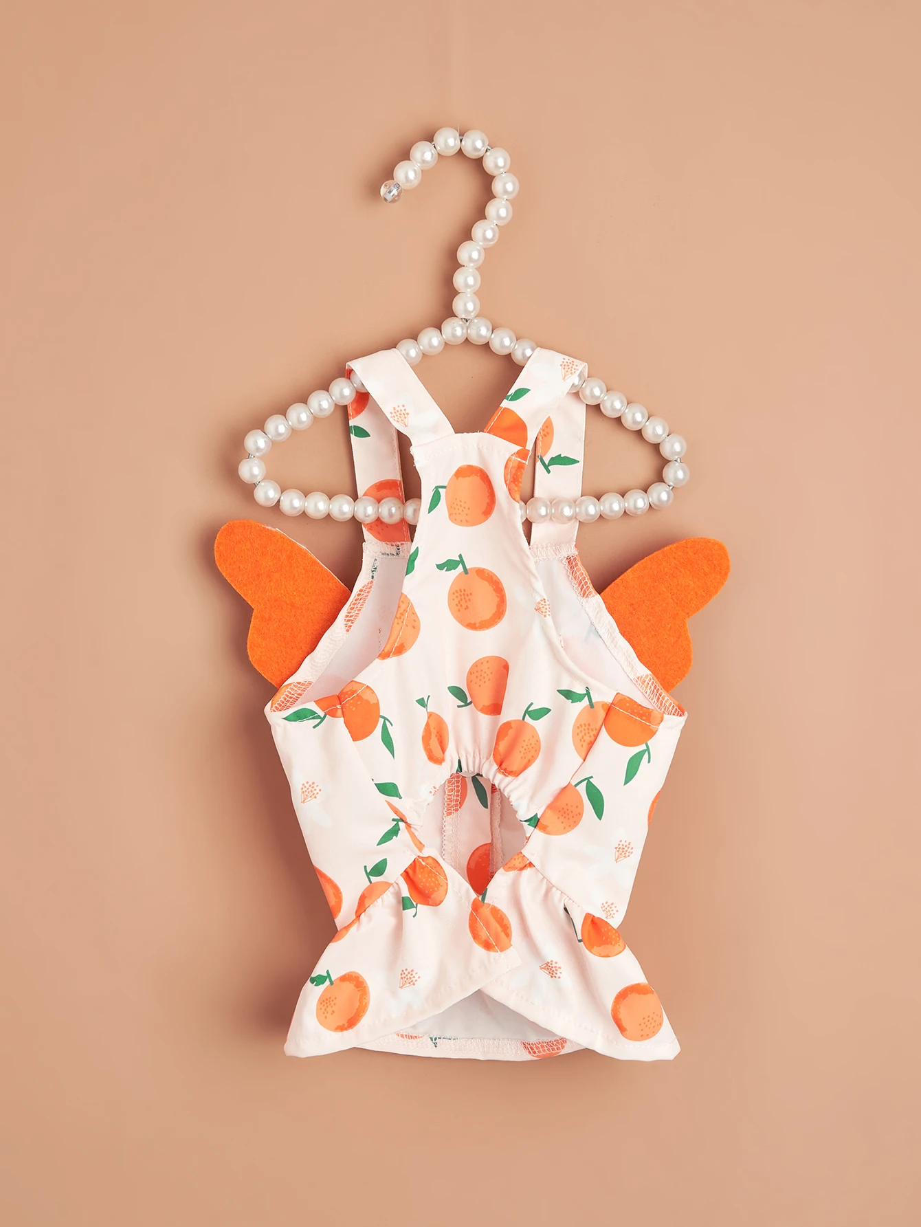 Vestido estampado para mascotas con alas, patrones de naranja y fresa, dulce traje de princesa para perros pequeños y gatos, adorable ropa para mascotas con alas - imagen 4