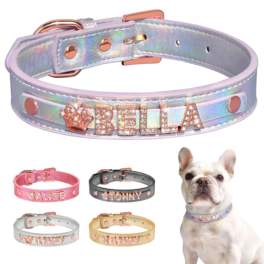 Collar personalizado de cuero PU para perros y gatos con nombre gratis - imagen 3
