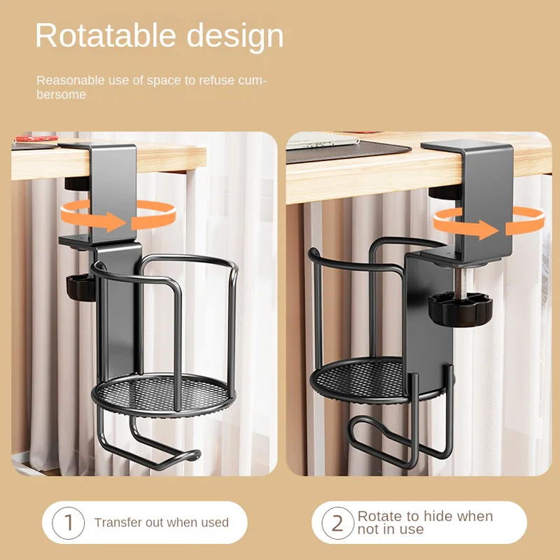 Portavasos de escritorio 2 en 1, sin taladro, abrazadera de brazo mejorada ajustable, abrazadera de borde de mesa giratoria de 360 grados, portavasos anticaída - imagen 5