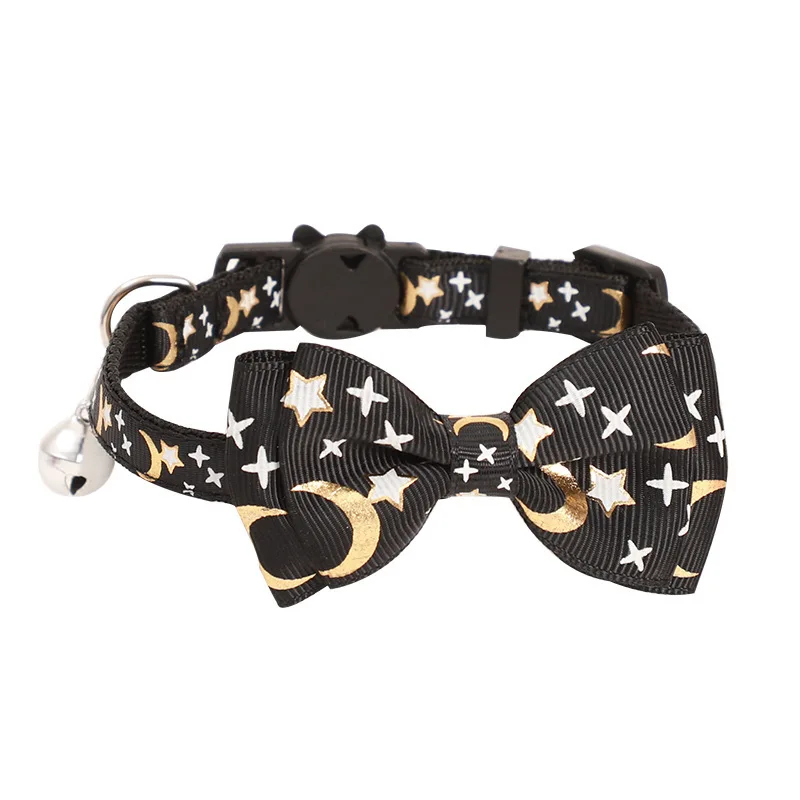 Lindo collar de gato estrella luna con colgante de campana, collar de gatito con lazo ajustable, hebilla segura, pajarita para cachorro, accesorios para mascotas - imagen 4