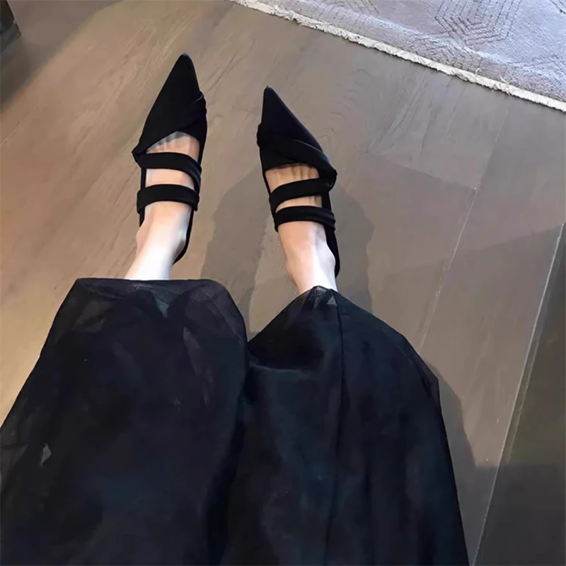 2025 Zapatos elegantes con punta estrecha para mujer, zapatos Mary Jane sencillos y cómodos, zapatos individuales de Color sólido poco profundos - imagen 4