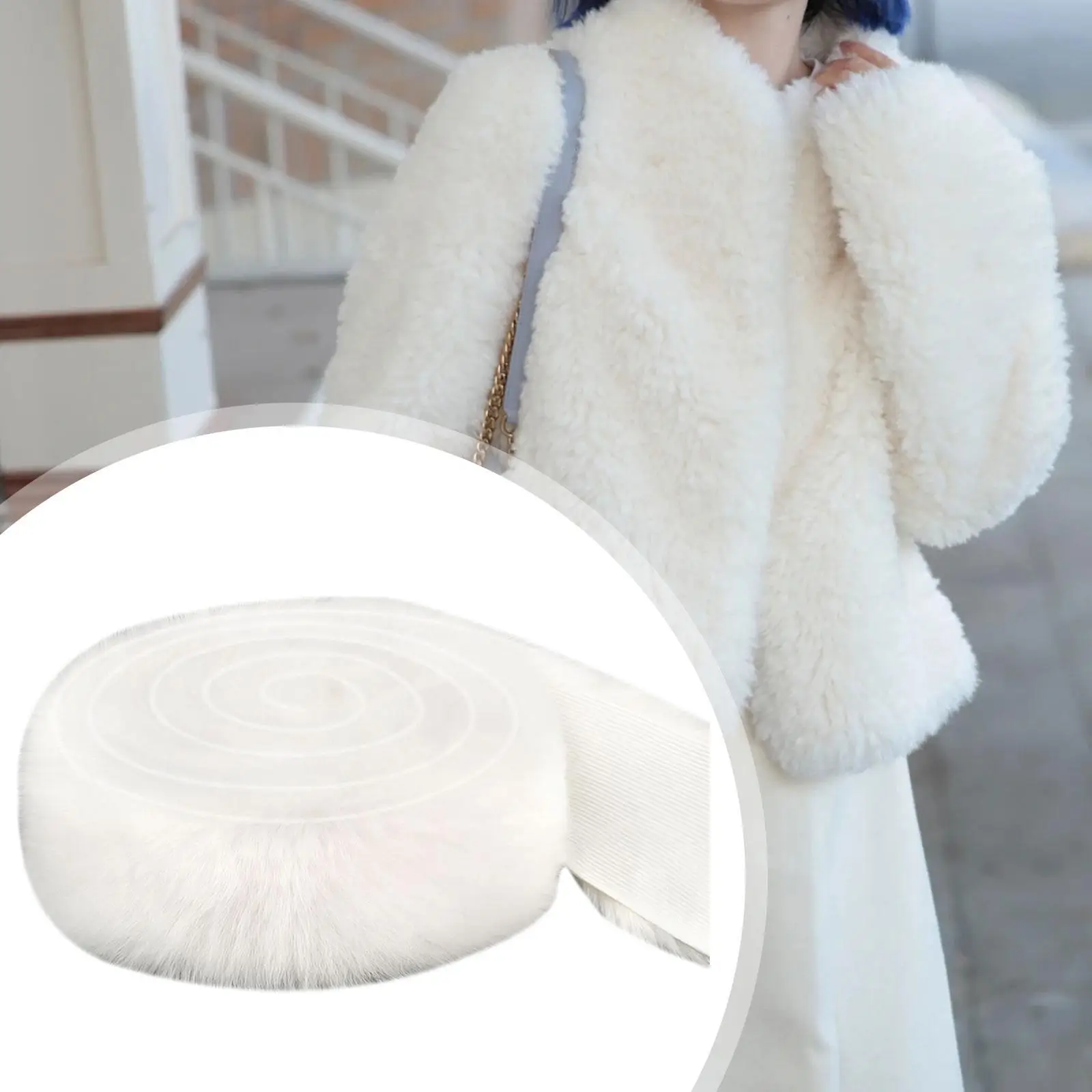 White Faux Fur Trim Ribbon Ornament Christmas Tree Skirt Decorative Artificial Furry Strip Xmas Decor for Holiday, Celebrations