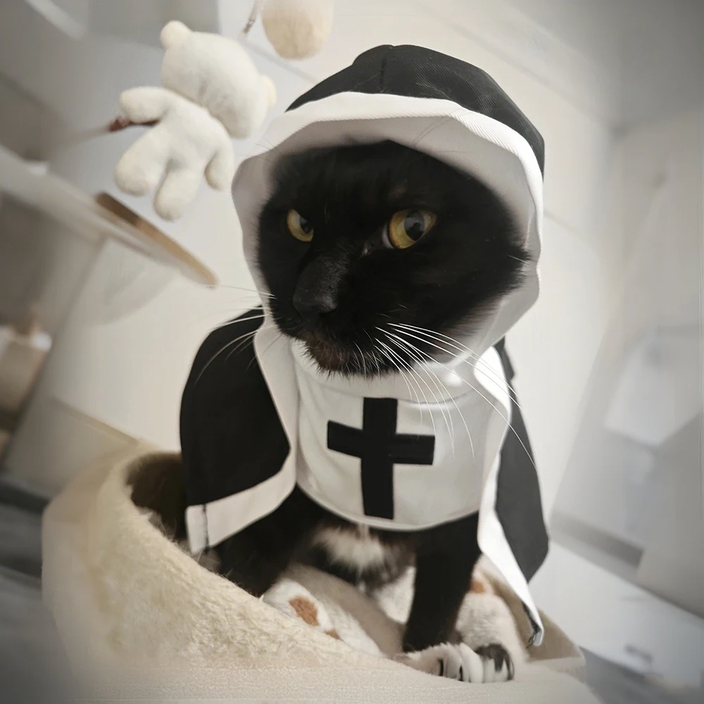 Lindo disfraz de monja y gato, ropa divertida de Halloween para gatos, vestido, trajes de Cosplay, vestido cruzado transpirable para cachorros y gatitos, regalos de fiesta - imagen 5