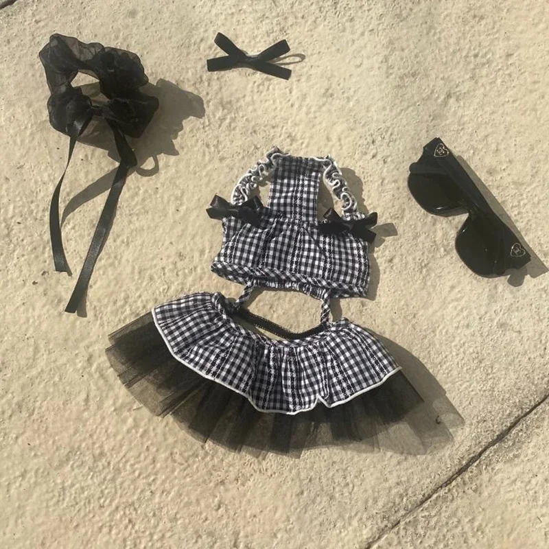 Vestido a cuadros blanco y negro para perro, vestido con tirantes y volantes de encaje de Organza para perro pequeño, vestido de fiesta de cumpleaños, ropa para perro gatito - imagen 3