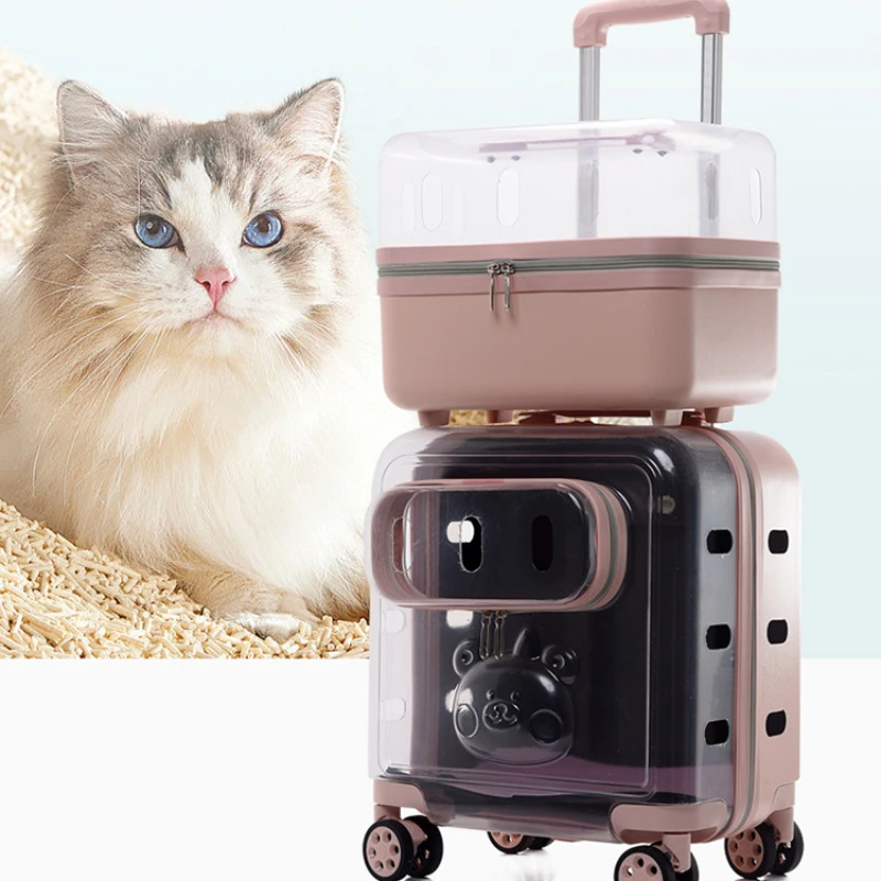 Caja de carrito transparente para mascotas, juego de equipaje con cápsula espacial, transportador para gatos al aire libre, ruedas extraíbles transpirables, accesorios para productos para mascotas - imagen 2