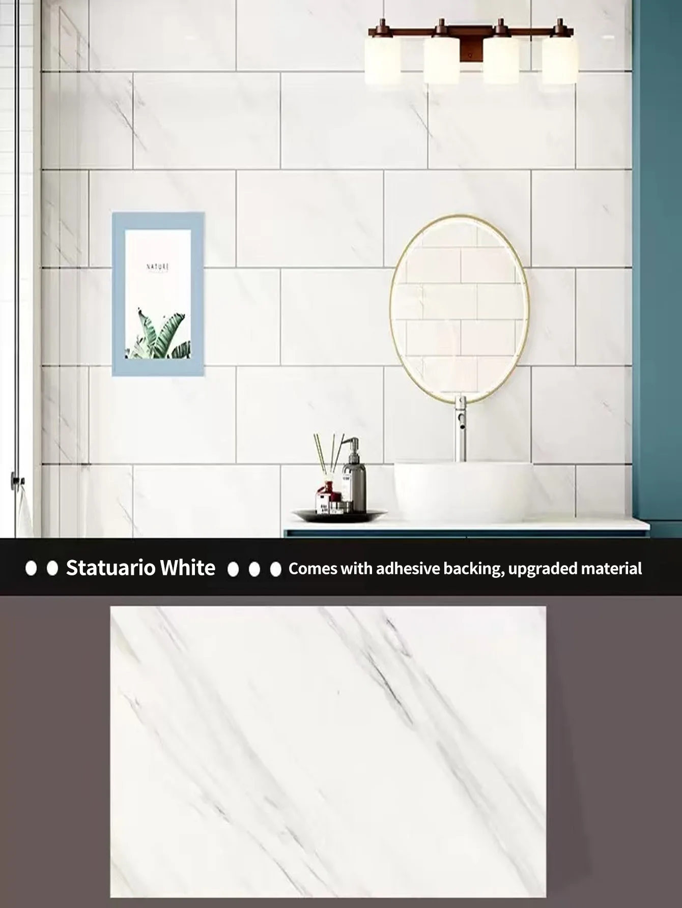 Pegatinas de azulejos de pared de mármol de imitación, pegatinas decorativas de 11,8X11,8 pulgadas, resistentes al aceite, resistentes al agua, resistentes al desgaste, para dormitorio, oficina, cocina, pegatinas autoadhesivas para el suelo - imagen 4