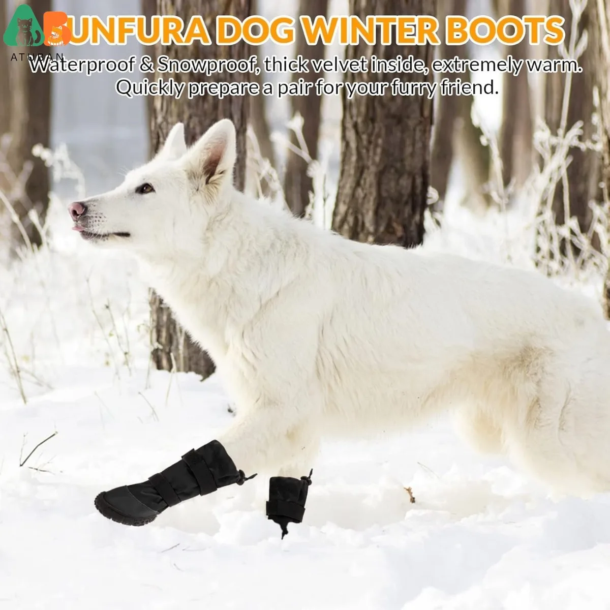 Botas de lluvia para perros ATUBAN con forro polar cálido, zapatos para perros medianos y grandes impermeables y antideslizantes con correas reflectantes y suela resistente - imagen 2